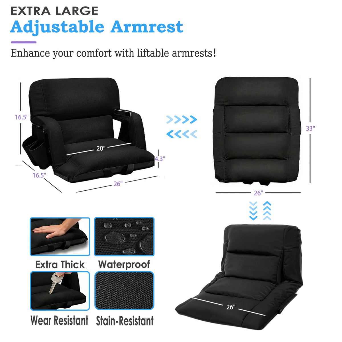 2 Pack Bleacher Seat with Back Support and Armrest Q16658