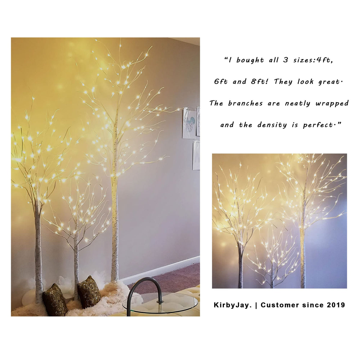 2 Pack 8FT 132 LED Lighted Artificial Birch Tree Warm White Y172366