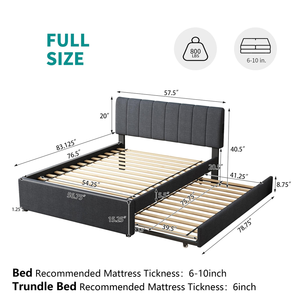 Full Size Upholstered Platform Bed with Trundle R443189