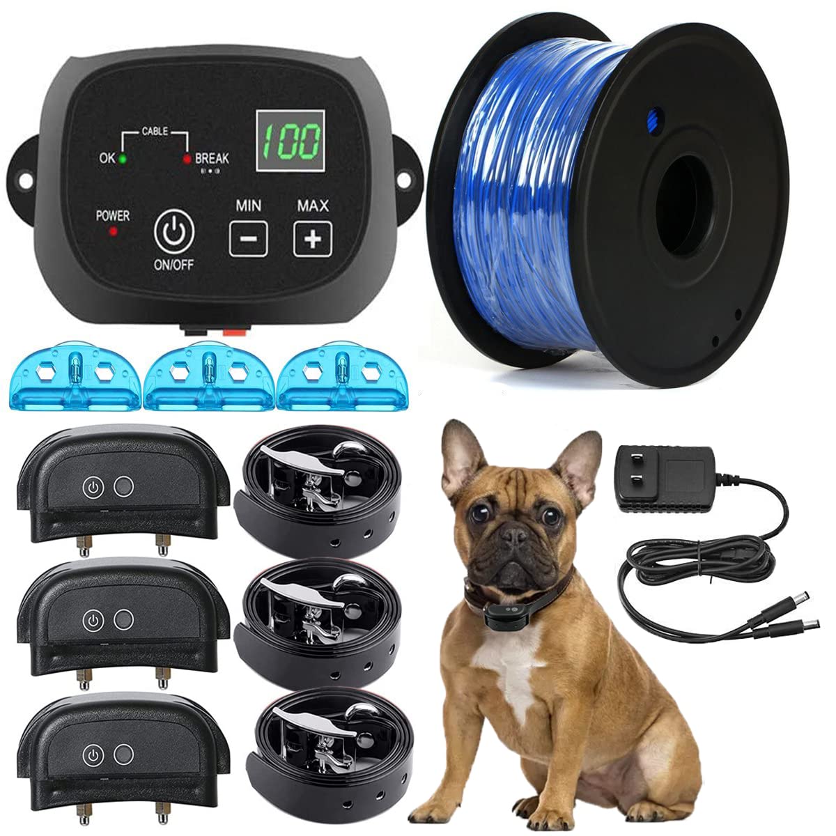 Electric Dog Fence, Aboveground Underground Pet Containment System, Covers up to 3/4 Acre, Waterproof Rechargeable Training Collar, Shock Tone Correction W845867