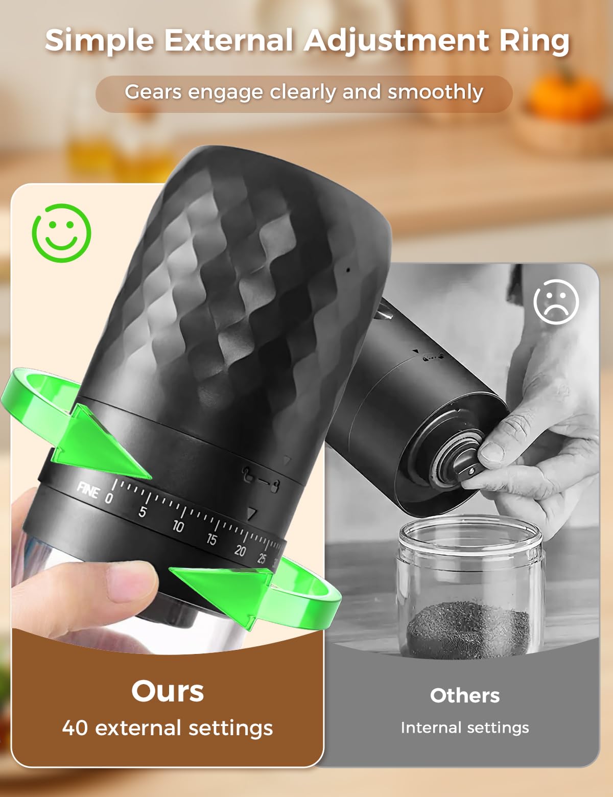 Portable Electric Coffee Grinder with 40 Adjustable Settings B293809