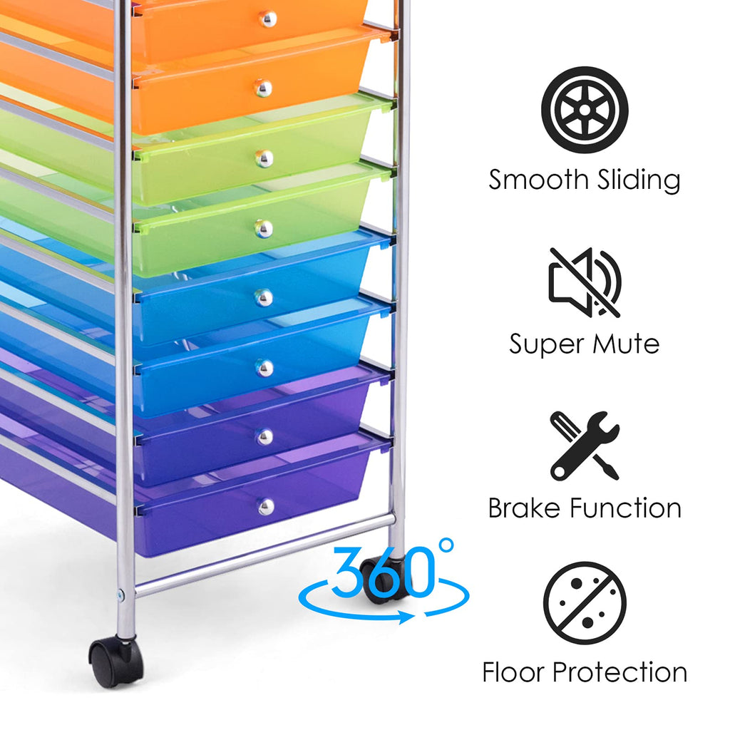 10 Drawer Rolling Storage Cart with Lockable Wheels H469632