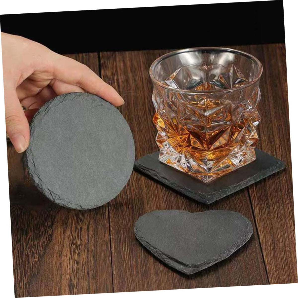 Black 12pcs Natural Stone Coasters O45138