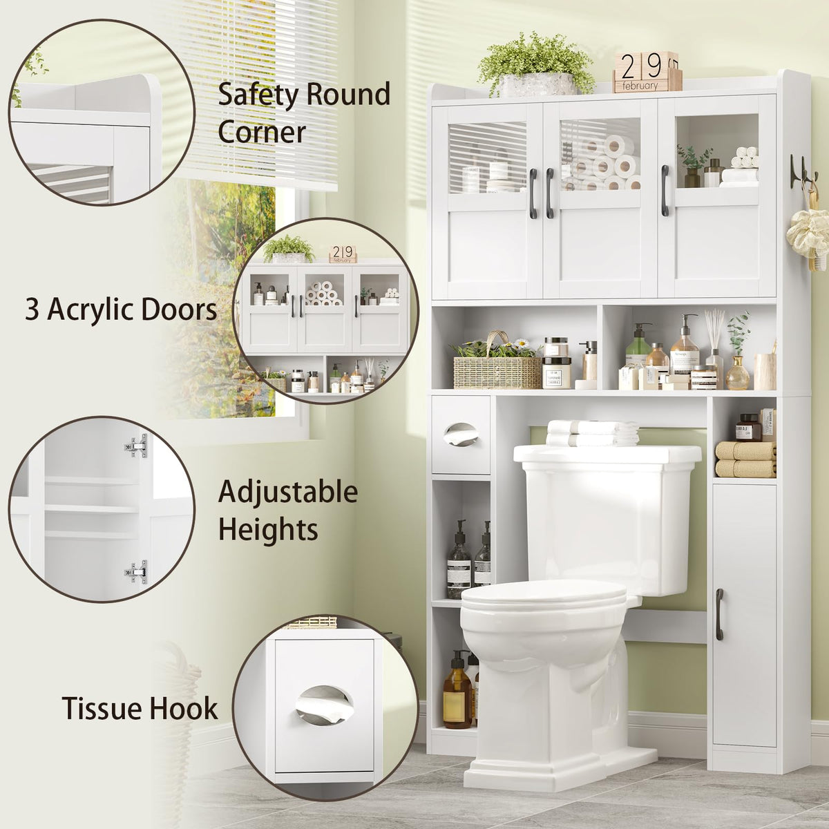 Over The Toilet Cabinet with 3 Acrylic Doors R927617