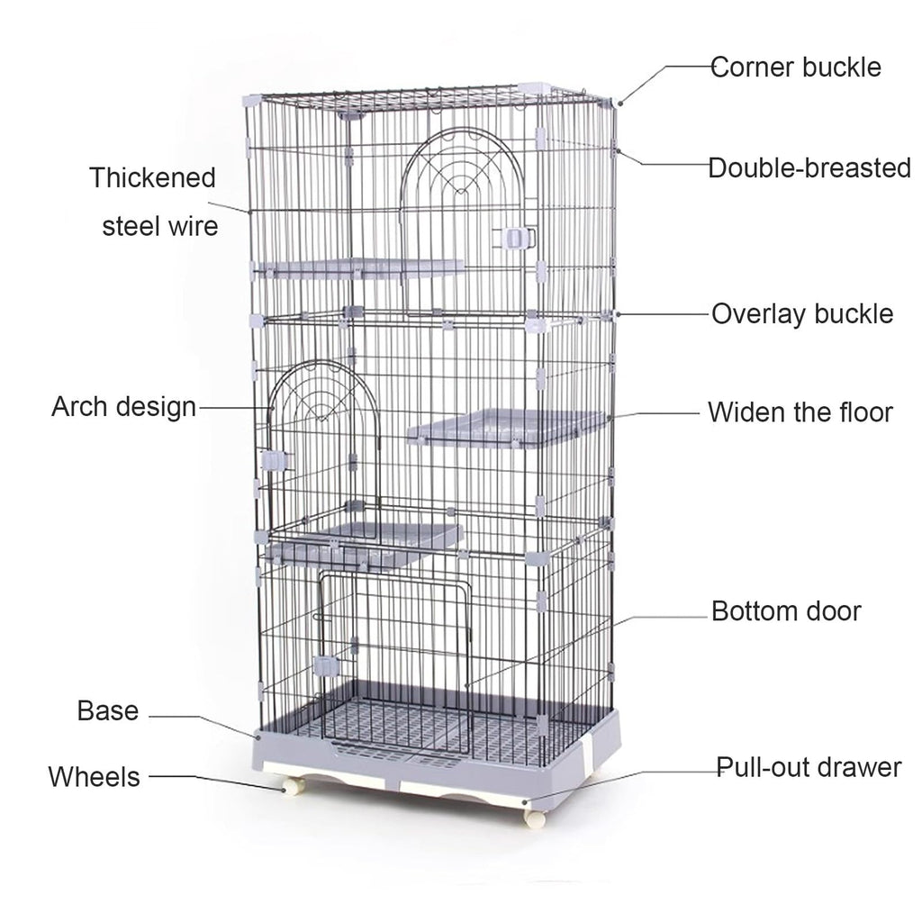 Foldable 4 Tier Detachable Cat Cage with Hammock T321