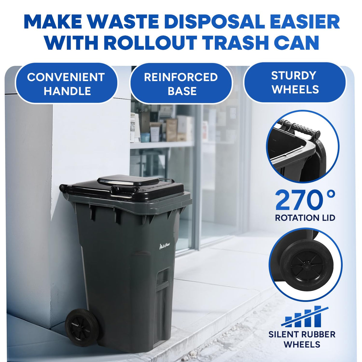 27 Gallon Wheeled Plastic Trash Can with Lid W670