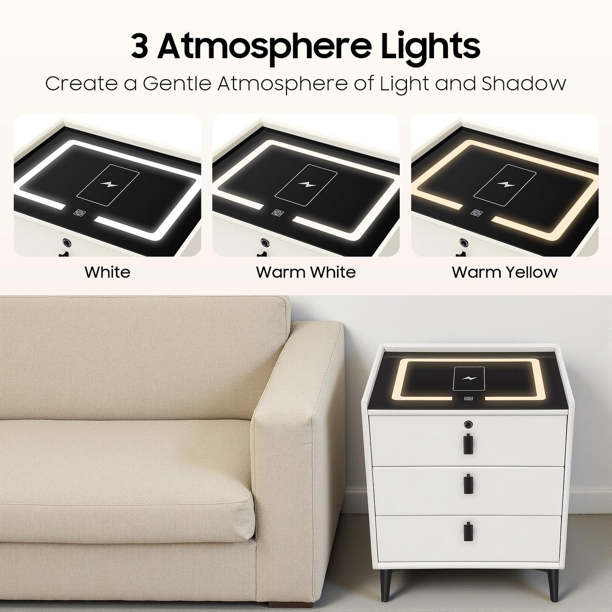3-Drawer LED Nightstand with Wireless Charging Station E62175