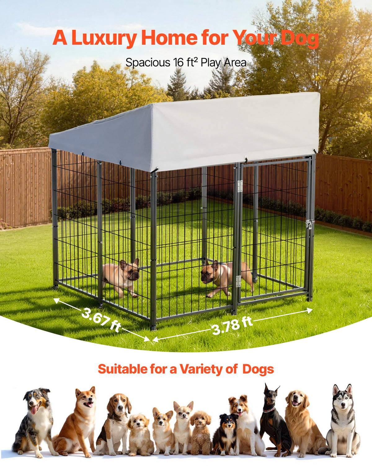 Outdoor Dog Kennel with UV-Resistant & Waterproof Roof Cover S735296