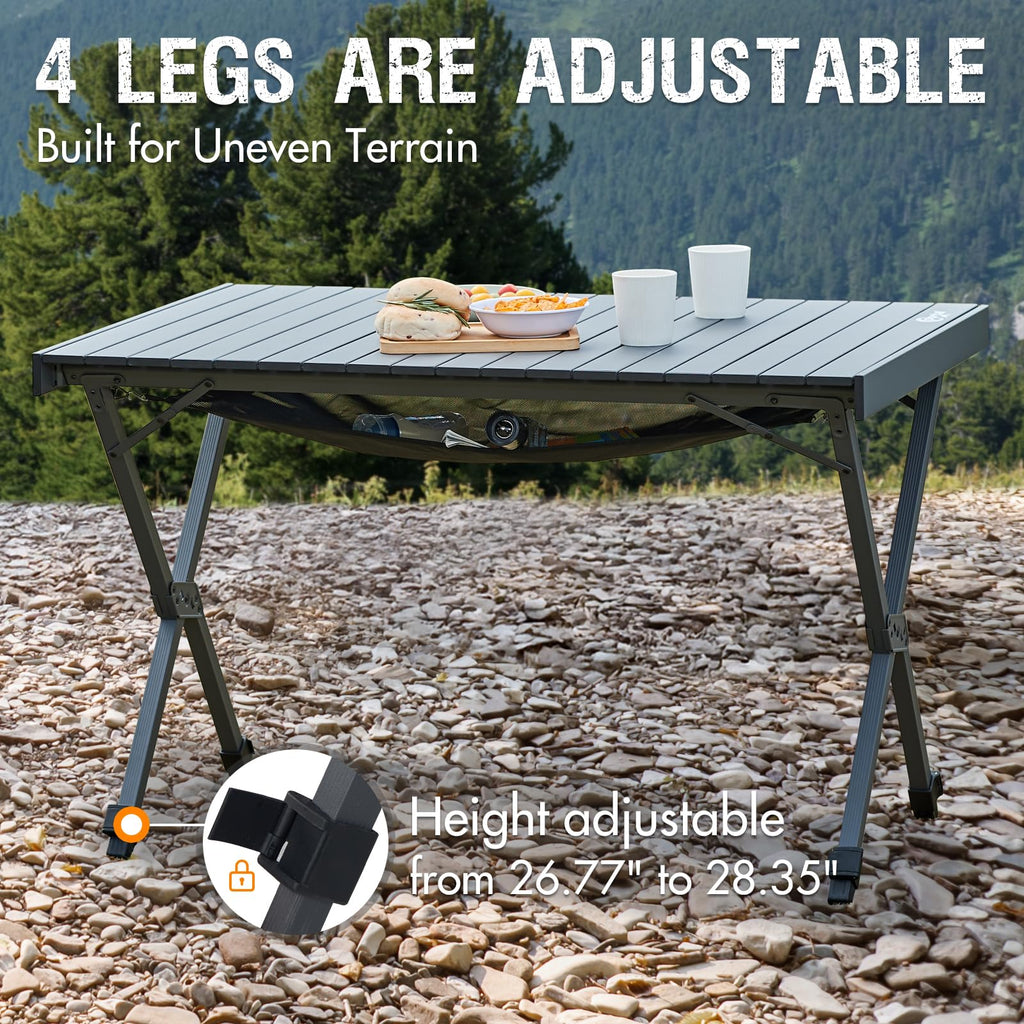 Folding Camping Table with Adjustable Height, Aluminum, Dark Gray T48082
