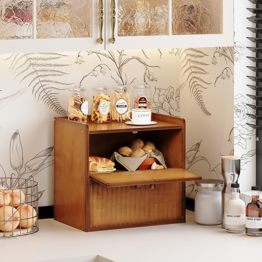 Rustic Bamboo Bread Box Double Layer Large Capacity R942431