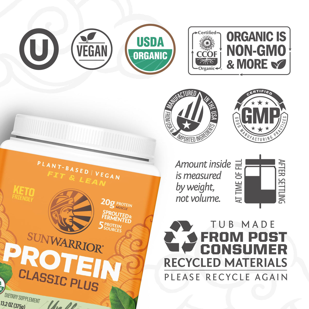 Unflavored Vegan Plant Based Protein Powder 15 Servings Q7937