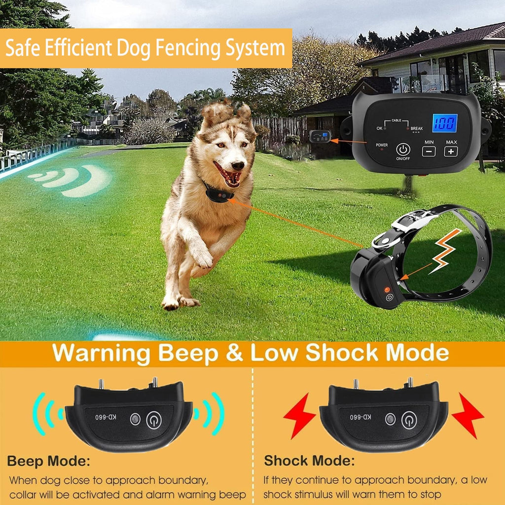 Electric Dog Fence, Aboveground Underground Pet Containment System, Covers up to 3/4 Acre, Waterproof Rechargeable Training Collar, Shock Tone Correction W845867