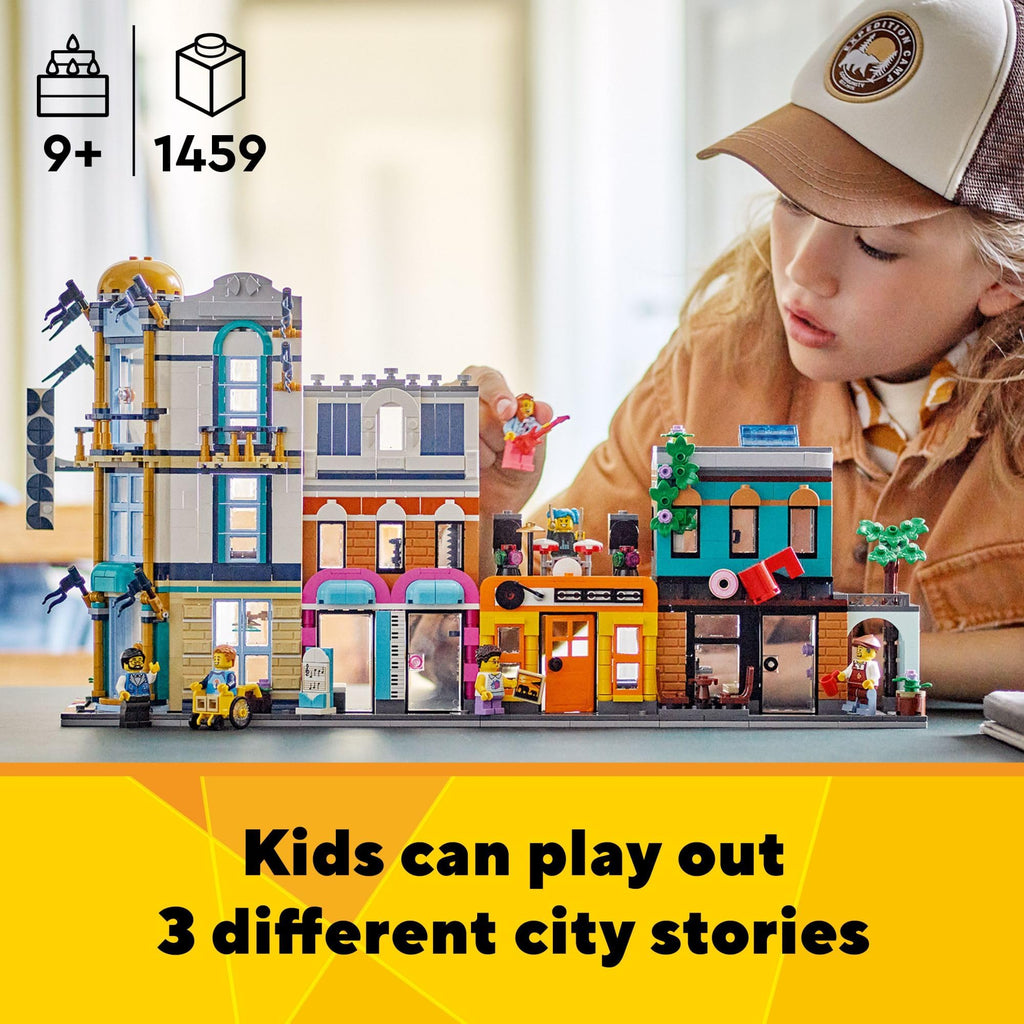 Building Toy Set, 3 in 1 City Art Deco Building, Market Street Hotel, Café Music Store and 6 Minifigures Z13029