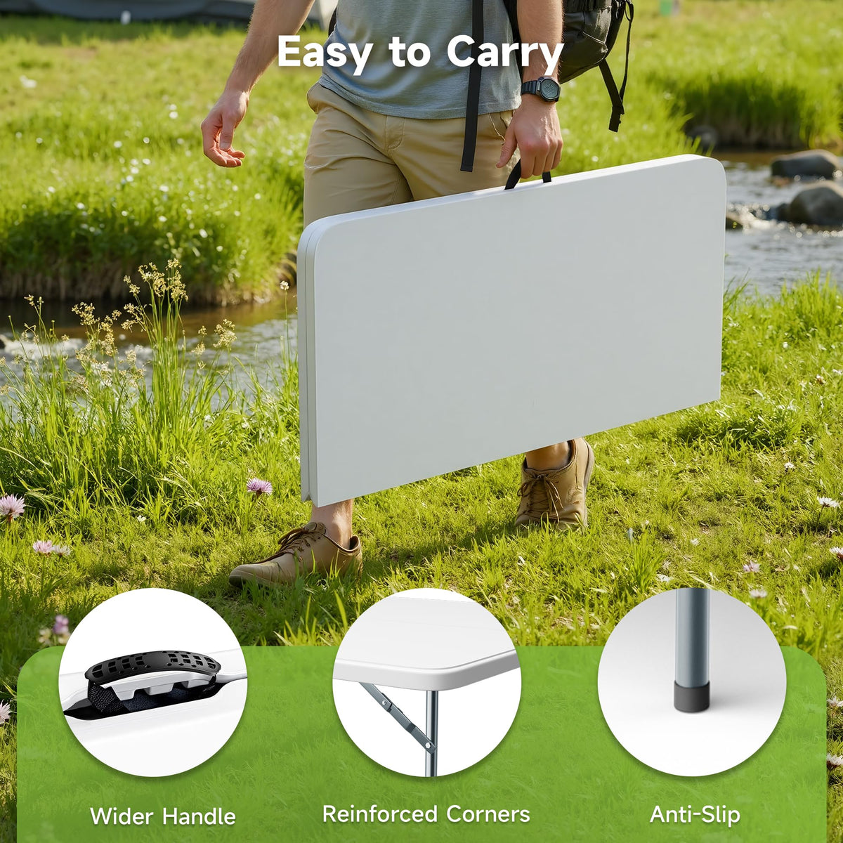 3 ft Square Folding Card Table with Carrying Handle P678448