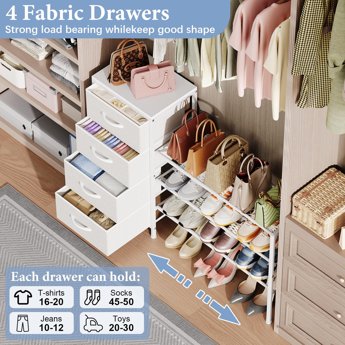 White 4 Drawer Fabric Dresser G84003