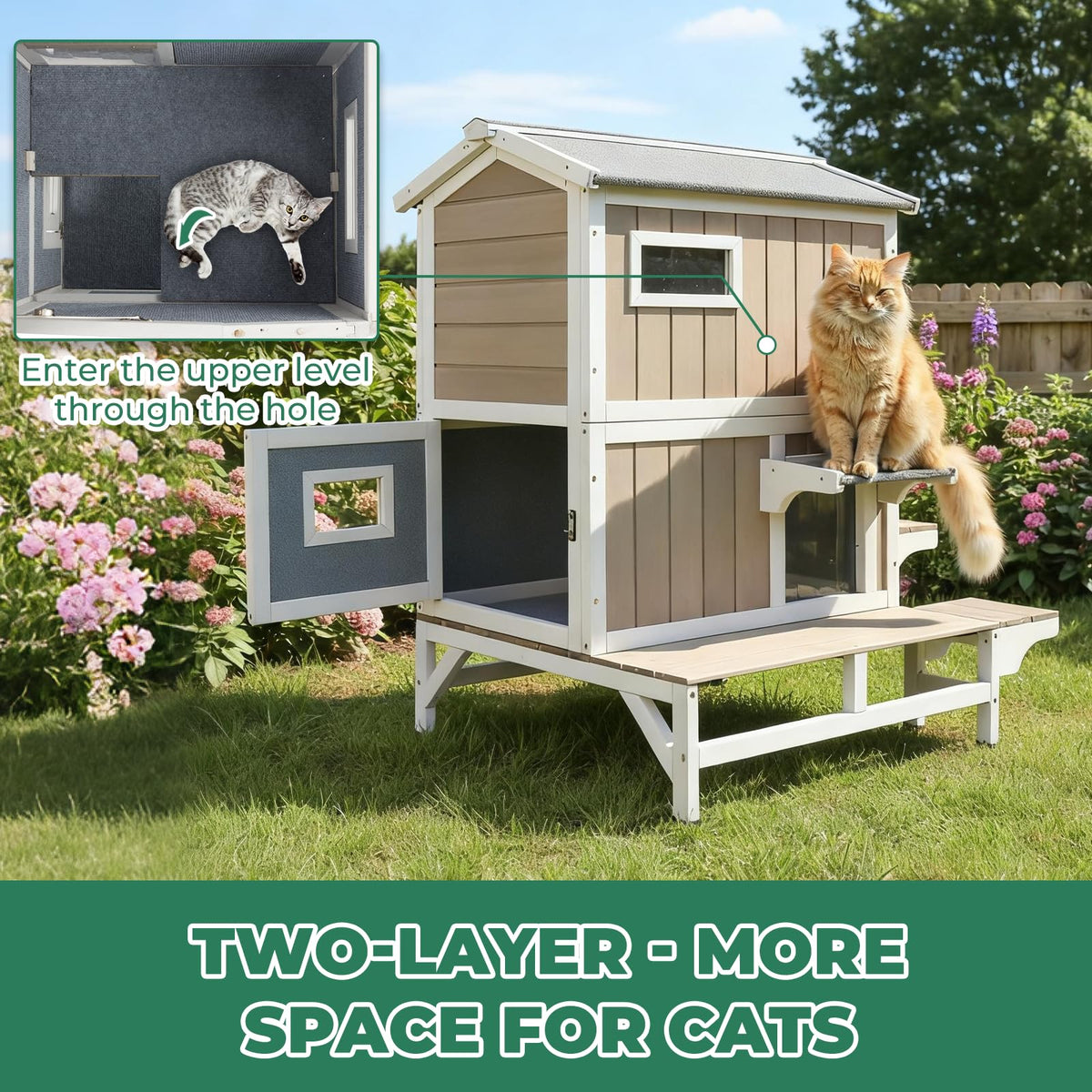 Insulated 2-Story Outdoor Cat House A4000