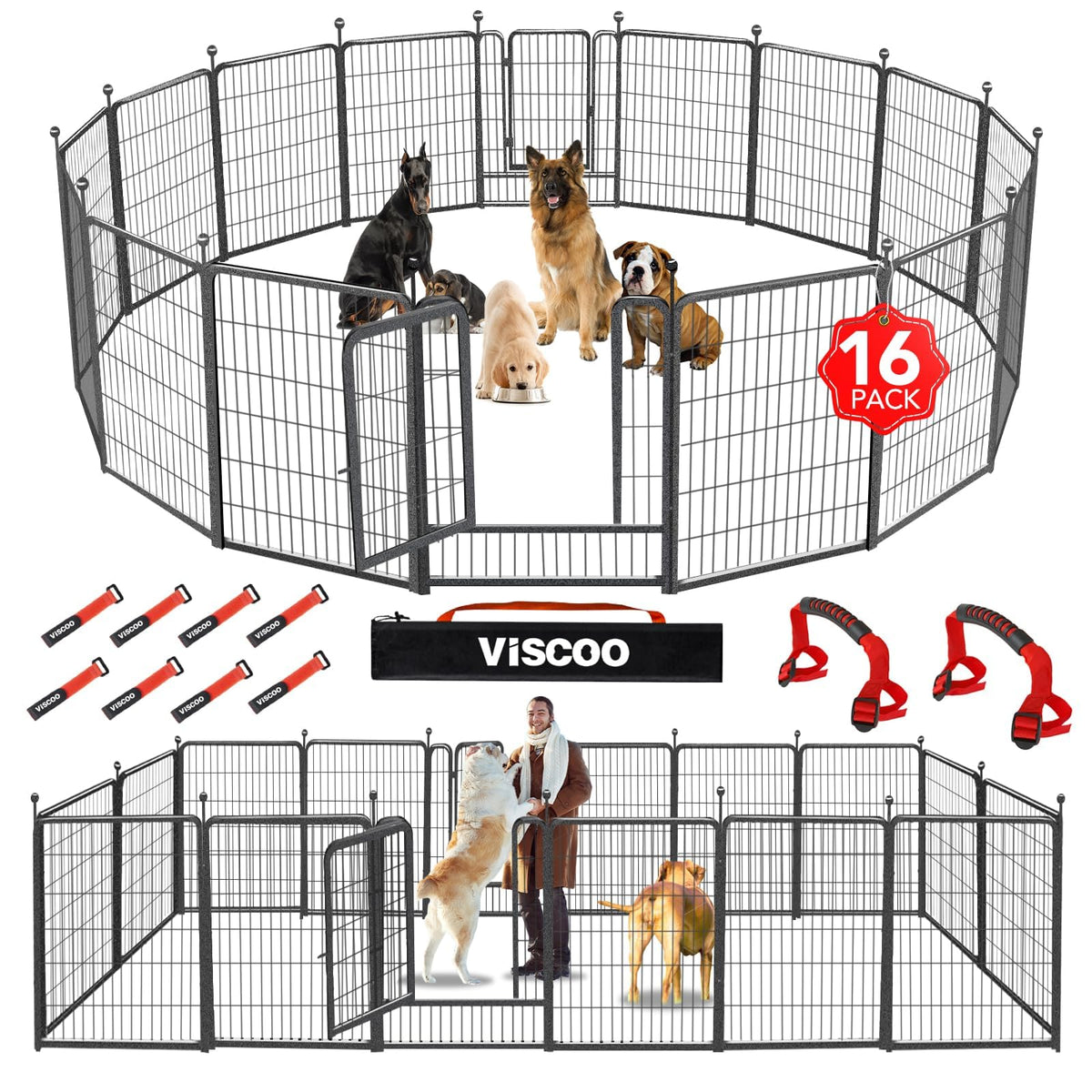 16 Panels 40" High Metal Dog Playpen with Gate X883955