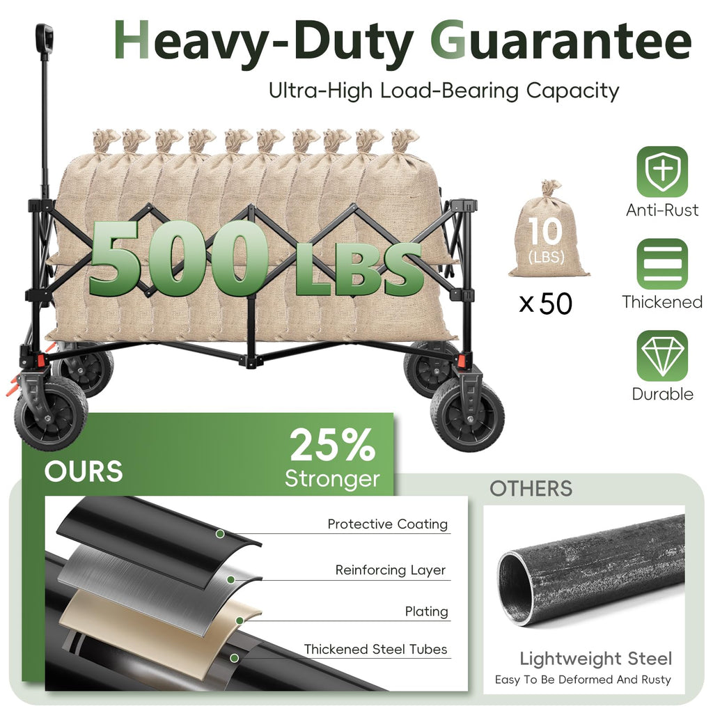 46" Collapsible Foldable Extended Wagon, 500LB Weight Capacity with 280L Heavy Duty Folding Cart, Black F942467