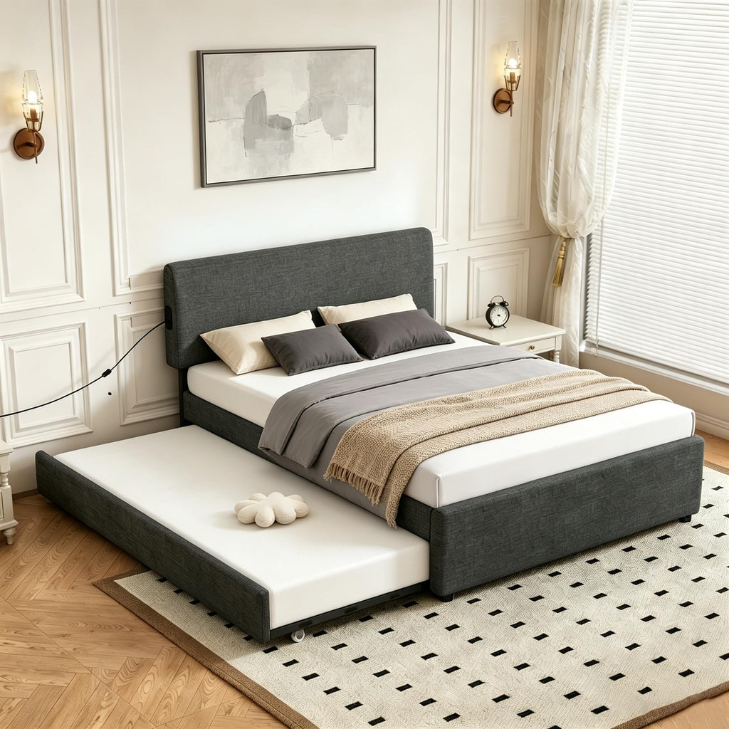 Full Size Upholstered Platform Bed with Trundle R443189