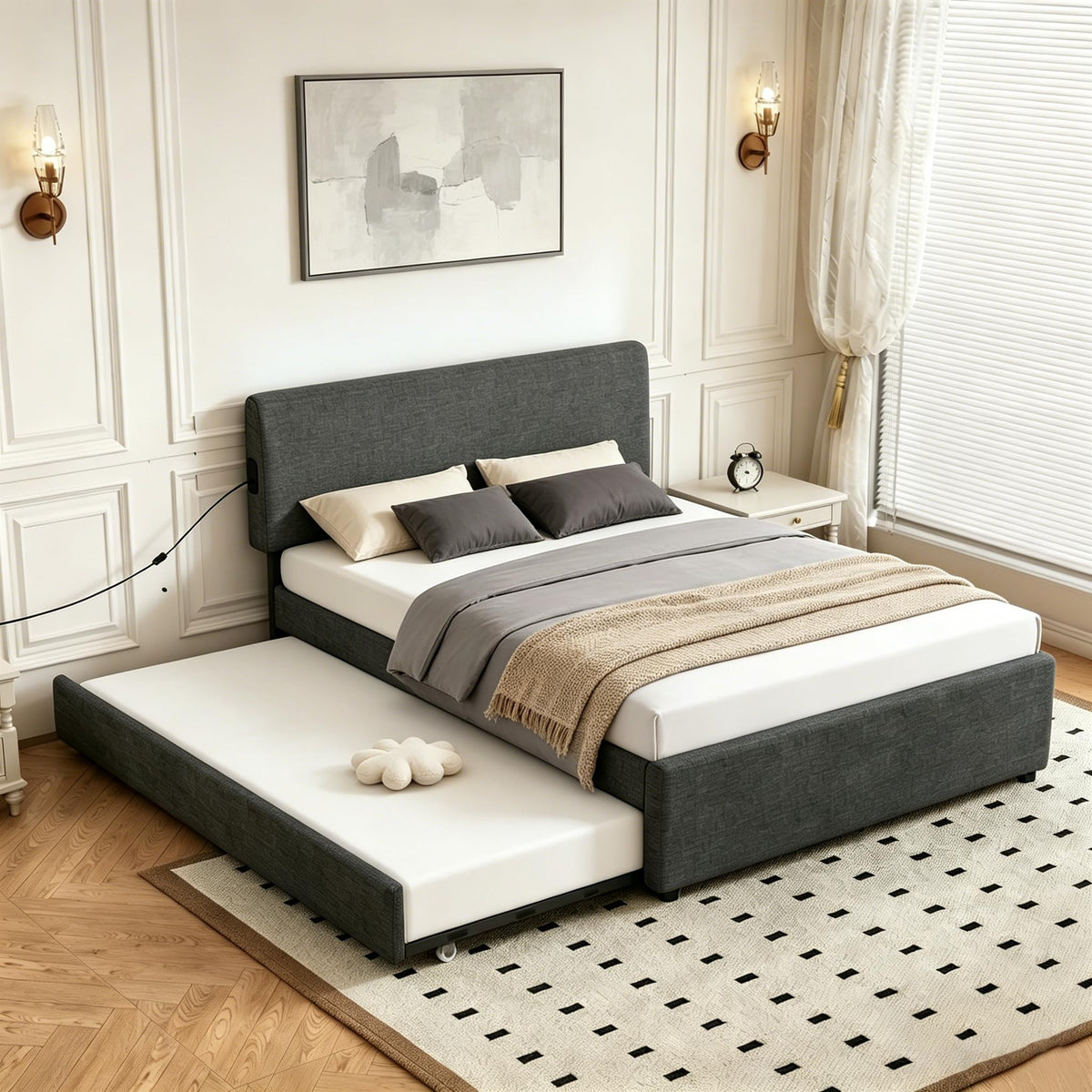 Full Size Upholstered Platform Bed with Trundle R443189