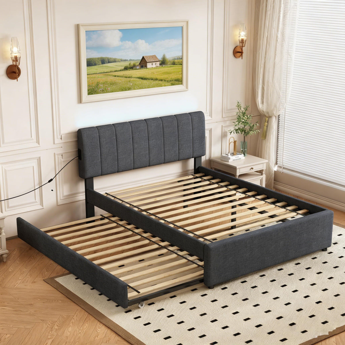 Full Size Upholstered Platform Bed with Trundle R443189