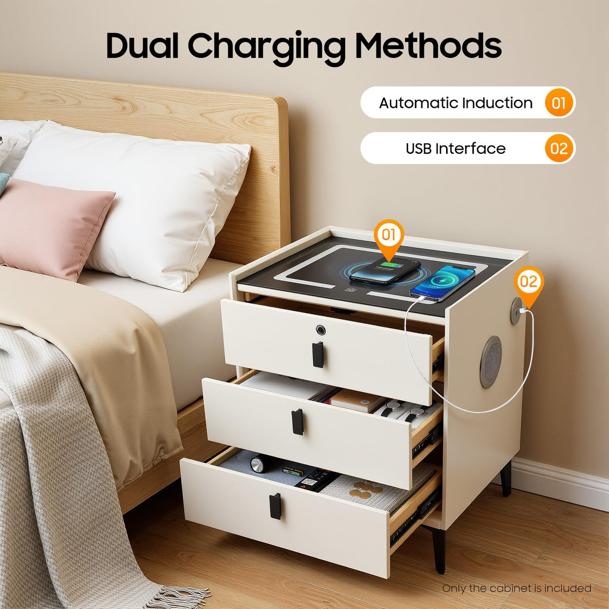 3-Drawer LED Nightstand with Wireless Charging Station E62175