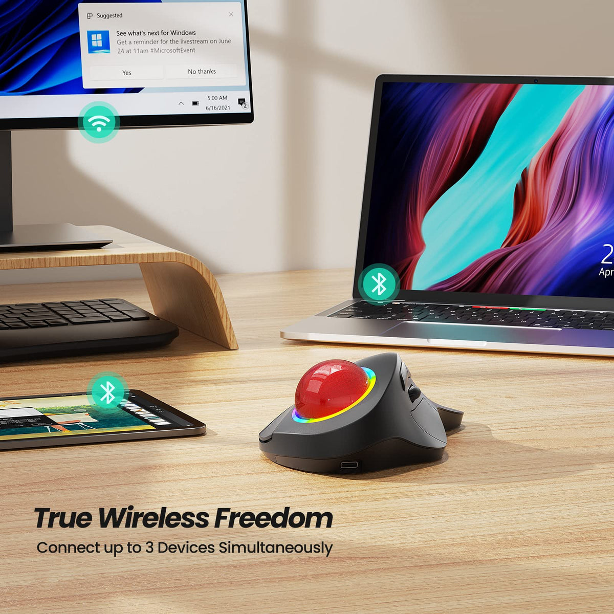 Wireless Ergonomic RGB Trackball Mouse A711766