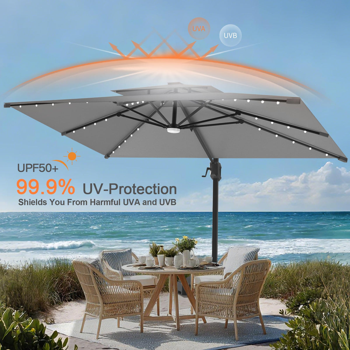 10' X 10' Cantilever Umbrella with LED Lights X18879