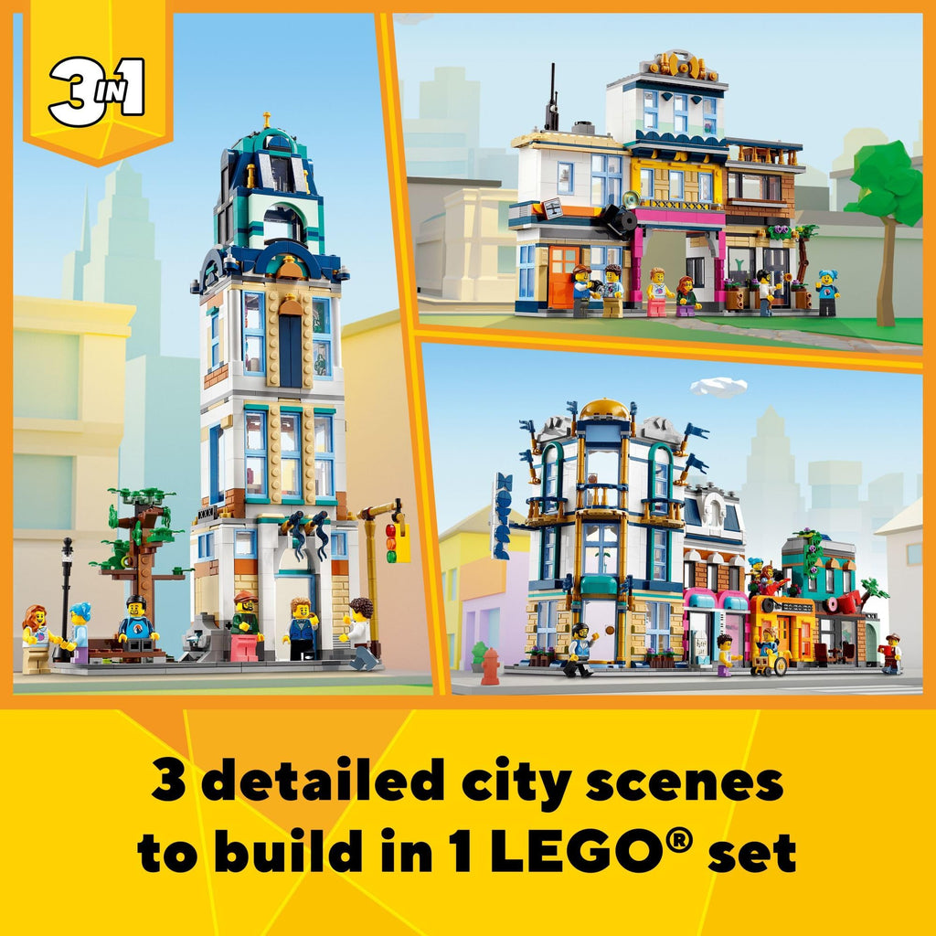 Building Toy Set, 3 in 1 City Art Deco Building, Market Street Hotel, Café Music Store and 6 Minifigures Z13029