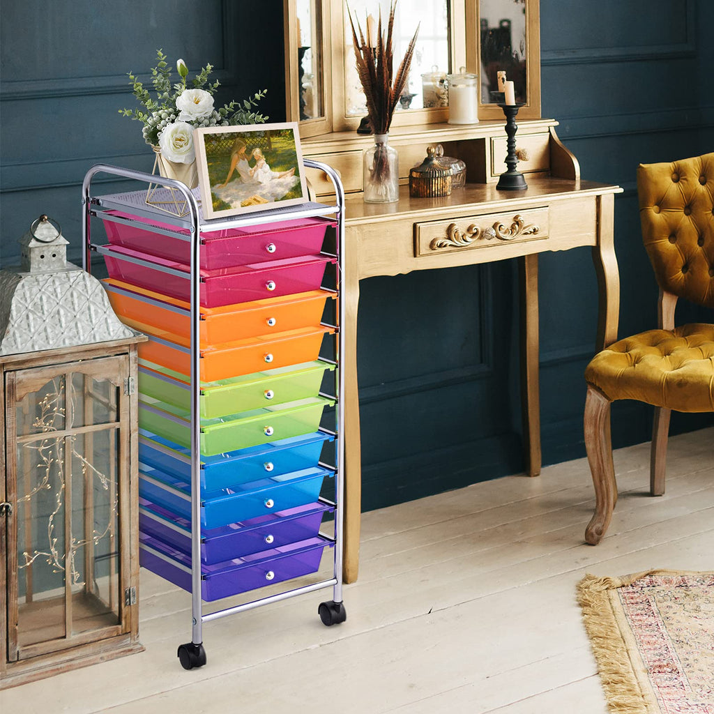 10 Drawer Rolling Storage Cart with Lockable Wheels H469632