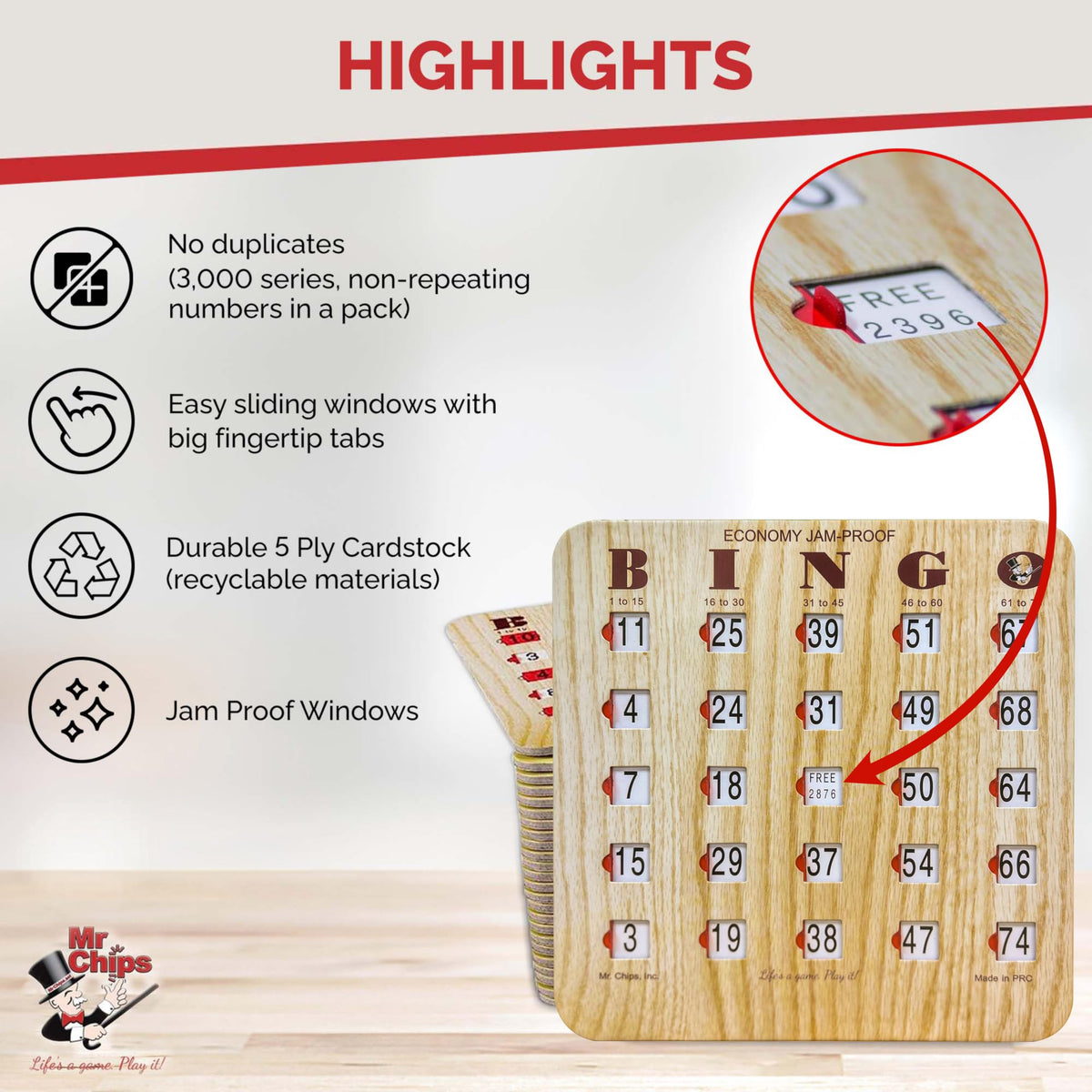 Bingo Cards with Sliding Windows 100 Pack C9238