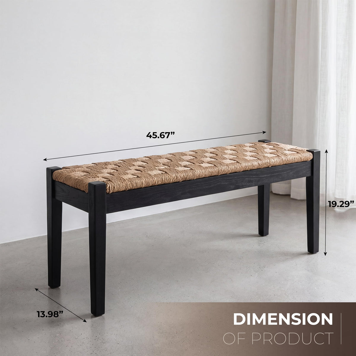 46-Inch Acacia Wood Entryway Bench with Woven Seagrass Seat V239