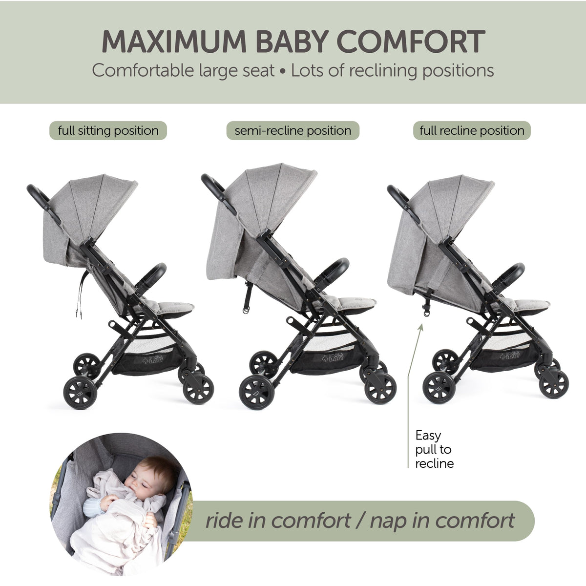 Lightweight Compact Travel Stroller with Canopy, Storage Basket & Recline L9005