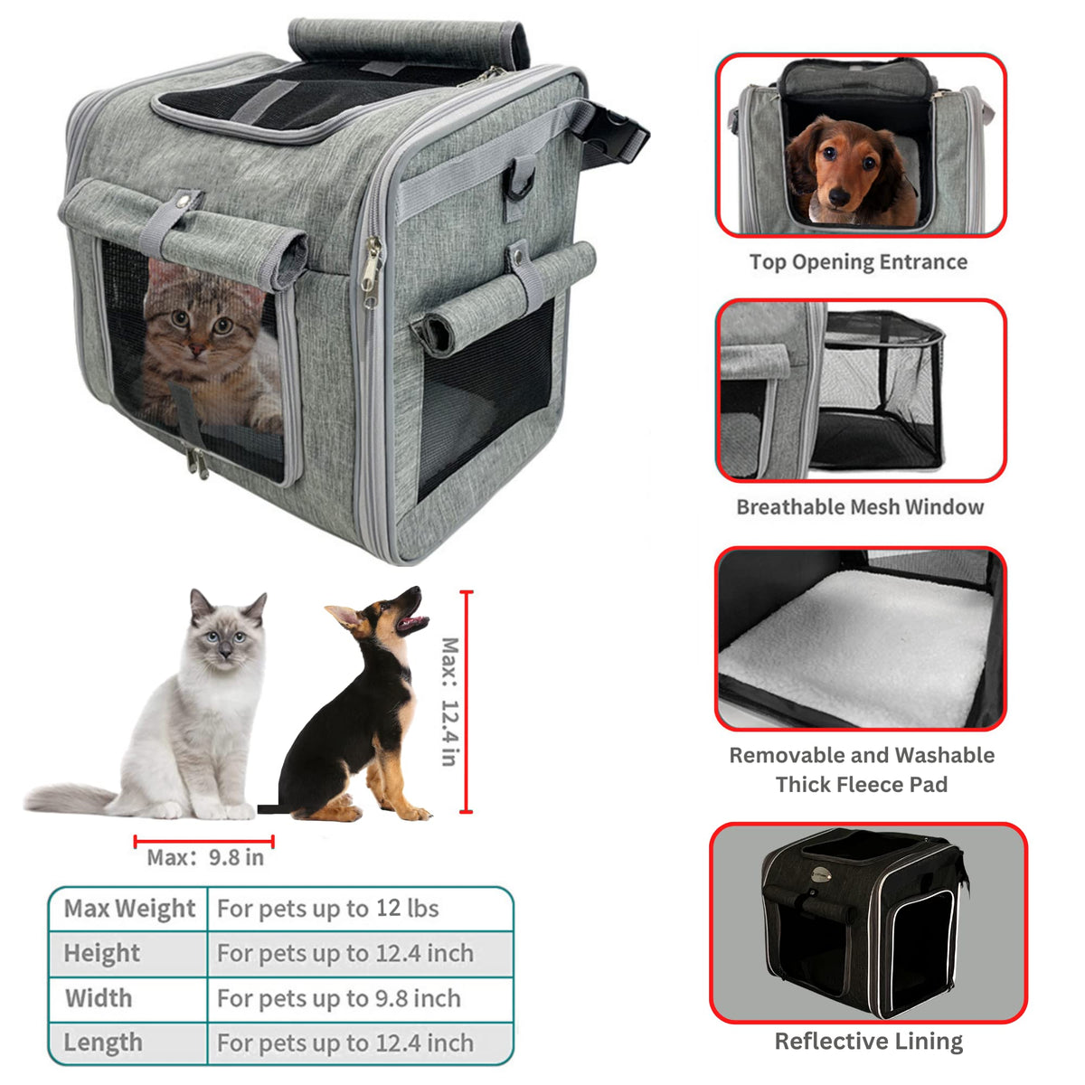 Expandable Reflective Pet Carrier Backpack with 4 Open Doors T62540