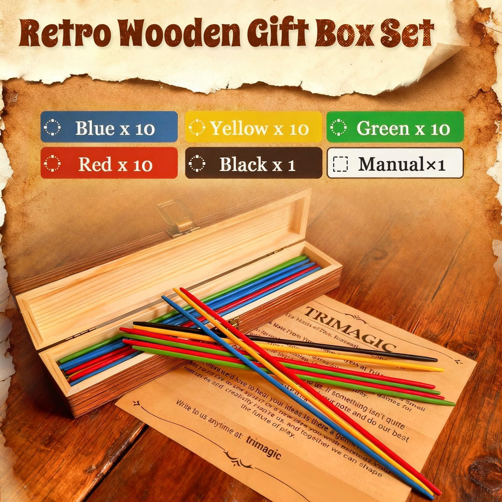 Wooden Gift Boxes 20 Metal Jacks 2 Balls 41 Colored Sticks S1247