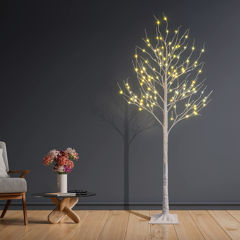 2 Pack 8FT 132 LED Lighted Artificial Birch Tree Warm White Y172366