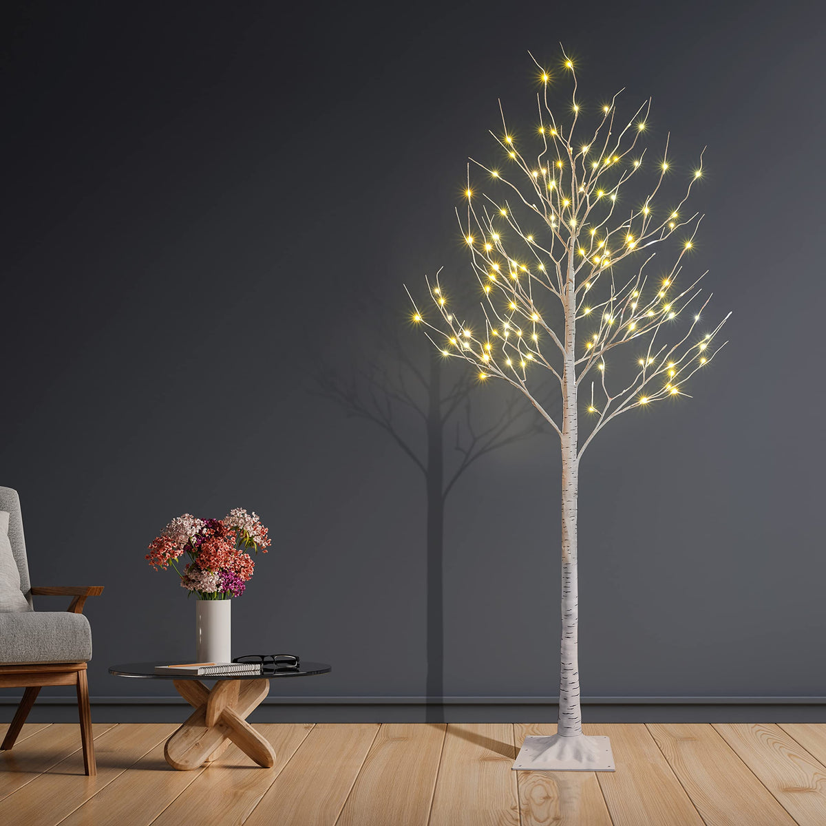 2 Pack 8FT 132 LED Lighted Artificial Birch Tree Warm White Y172366