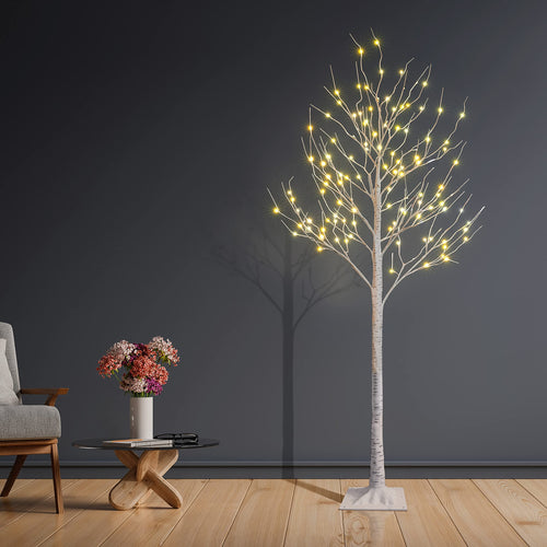 2 Pack 8FT 132 LED Lighted Artificial Birch Tree Warm White Y172366