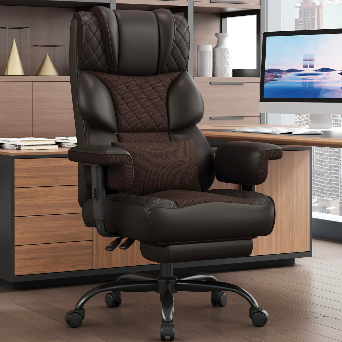Brown Ergonomic High Back Office Chair with Footrest Y3132