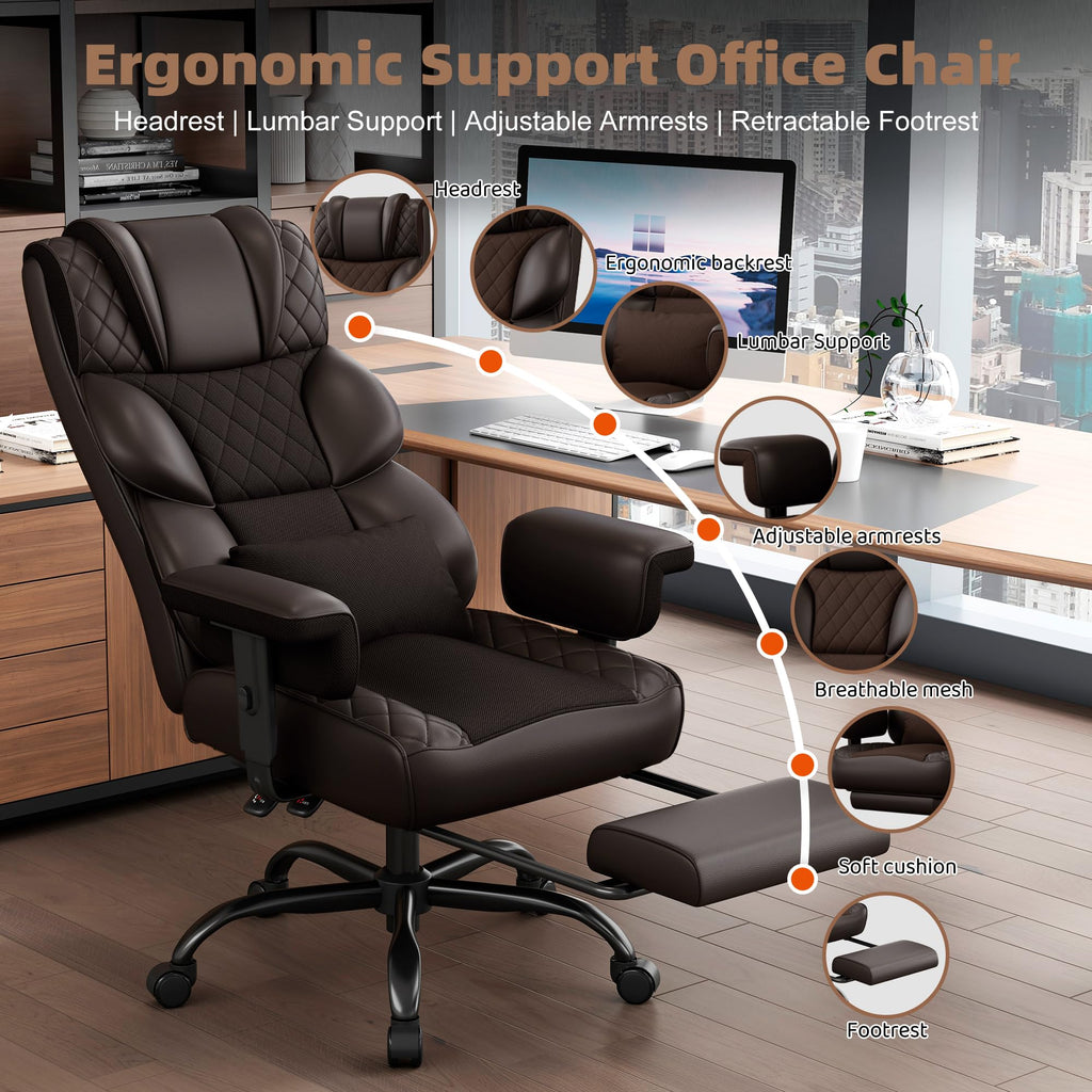 Brown Ergonomic High Back Office Chair with Footrest Y3132