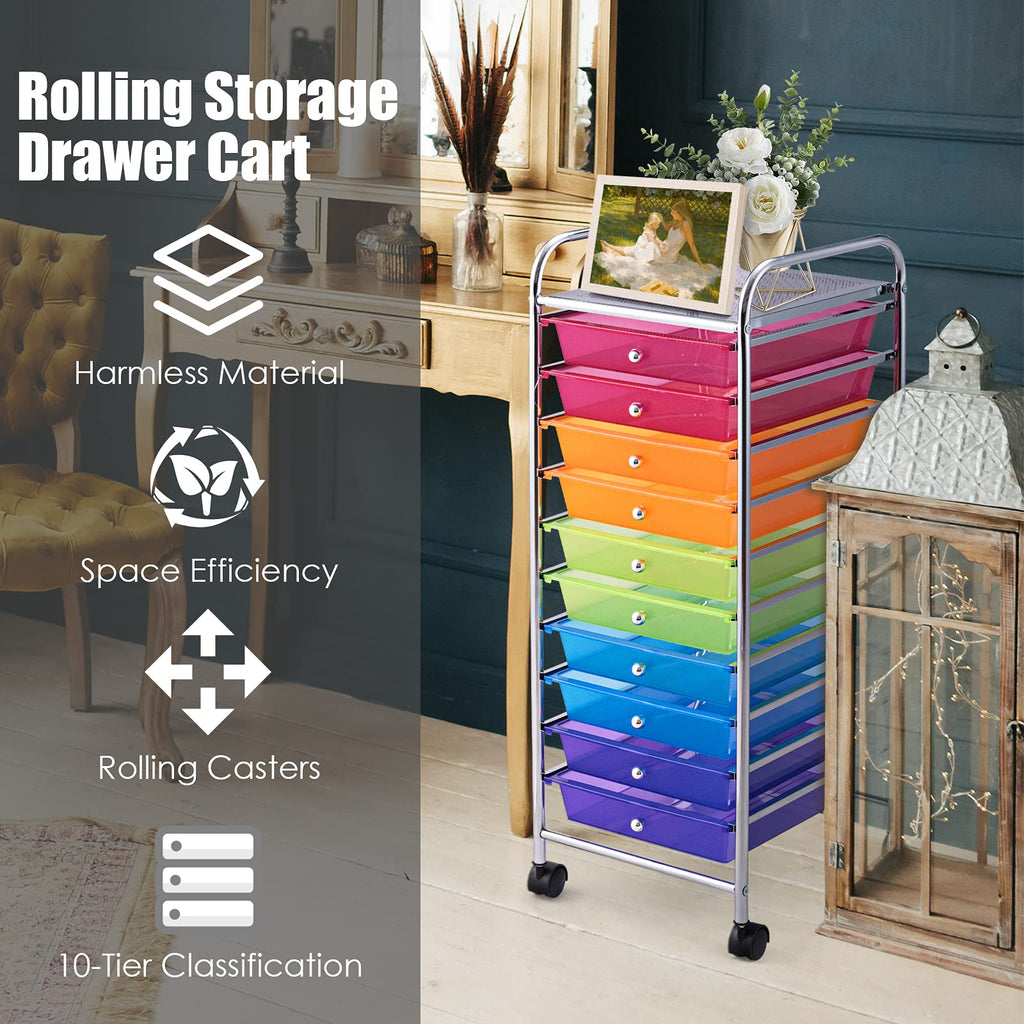 10 Drawer Rolling Storage Cart with Lockable Wheels H469632