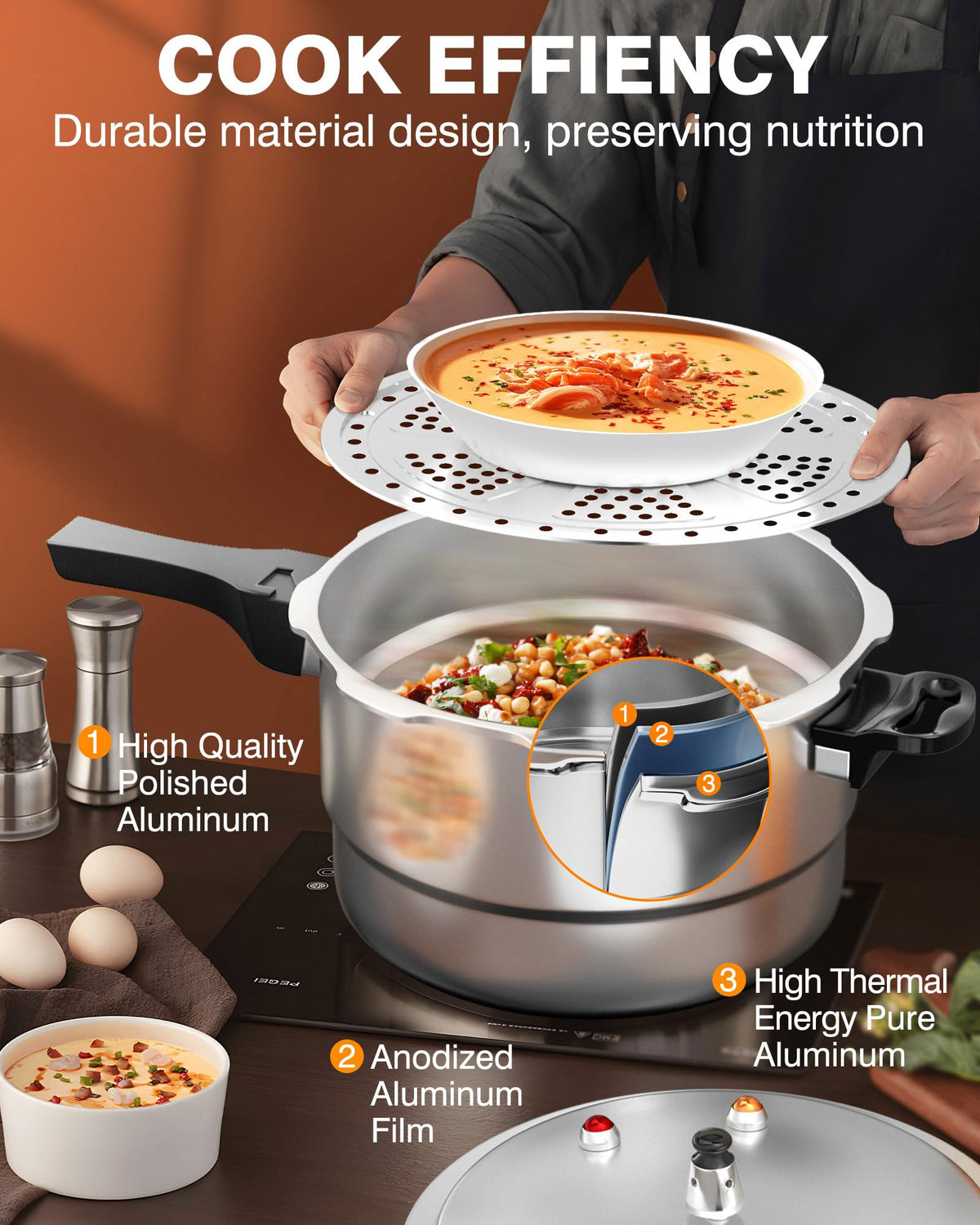 4QT Aluminum Pressure Cooker with Rack L122896