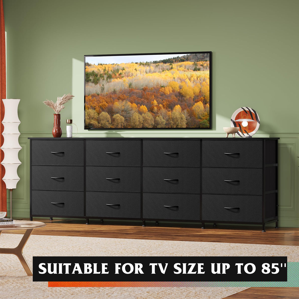 Black 12 Drawer Dresser TV Stand M7736