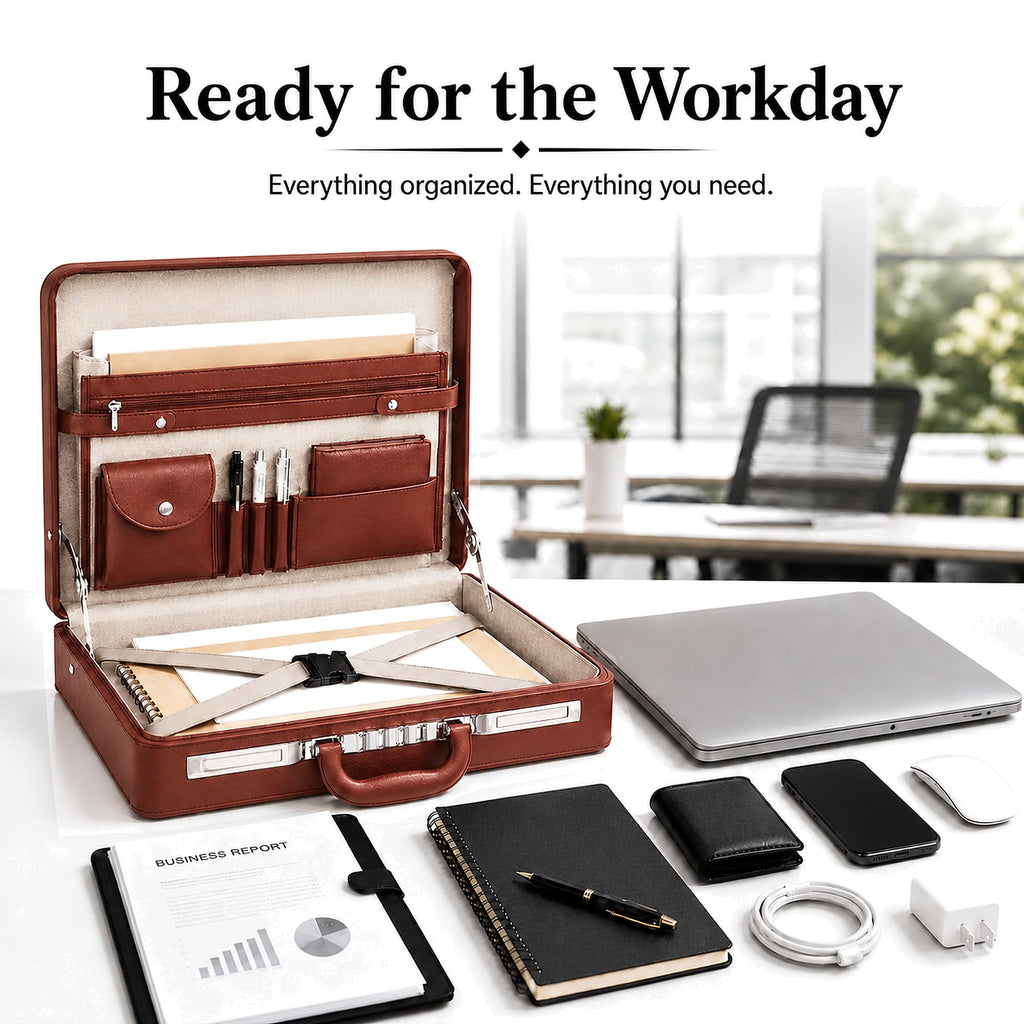 Leather Briefcase with Lock M956