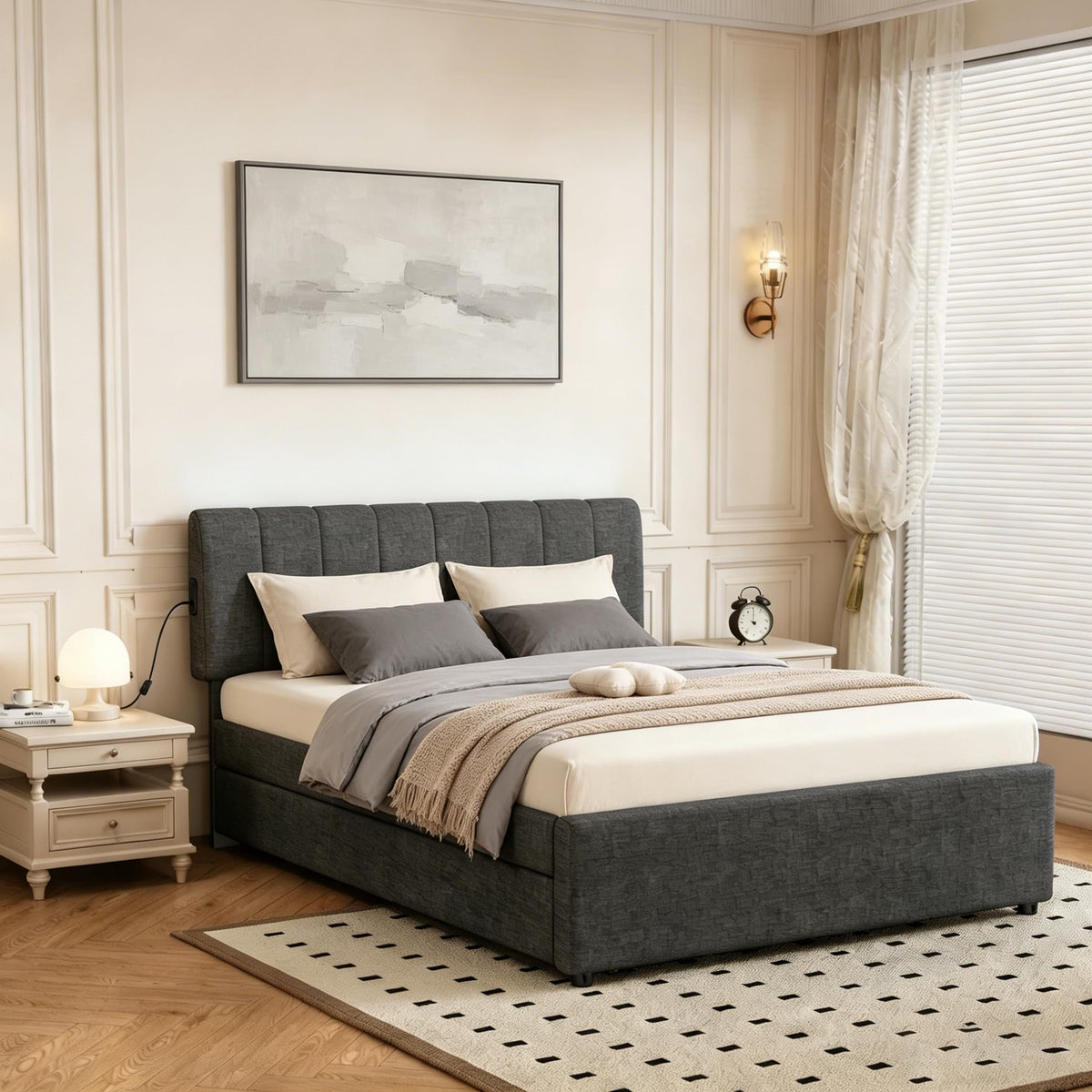 Full Size Upholstered Platform Bed with Trundle R443189