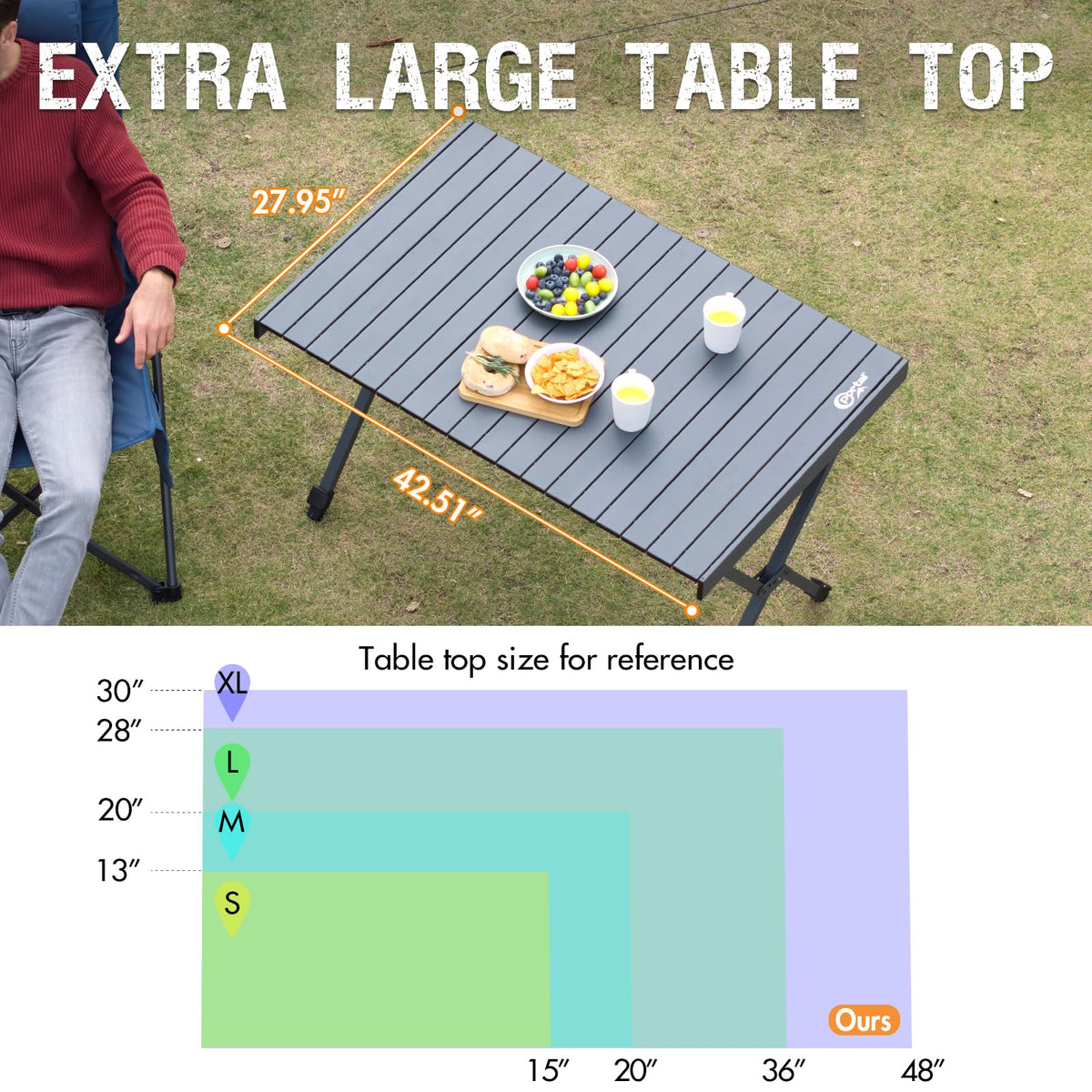 Folding Camping Table with Adjustable Height, Aluminum, Dark Gray T48082