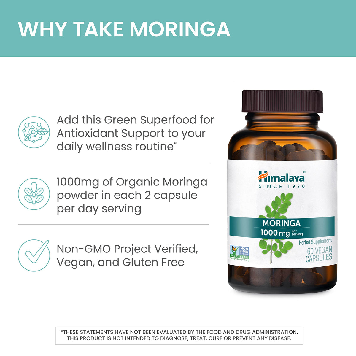 Organic Moringa 1000 mg 60 Capsules R7340