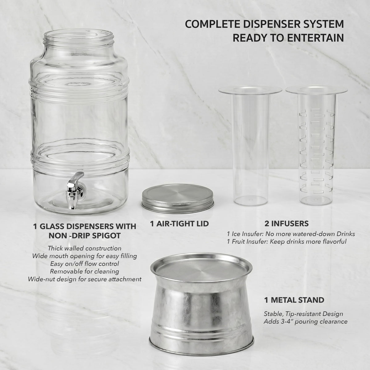 Glass Beverage Dispenser with Metal Stand Z9194