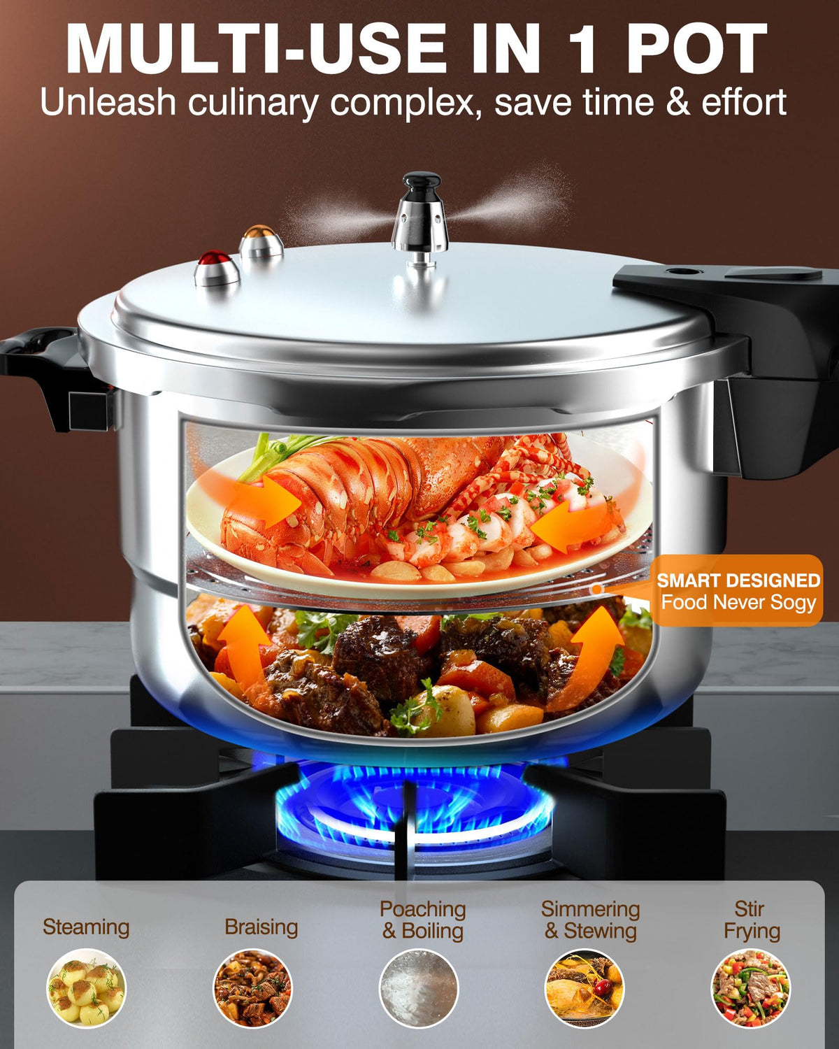 4QT Aluminum Pressure Cooker with Rack L122896
