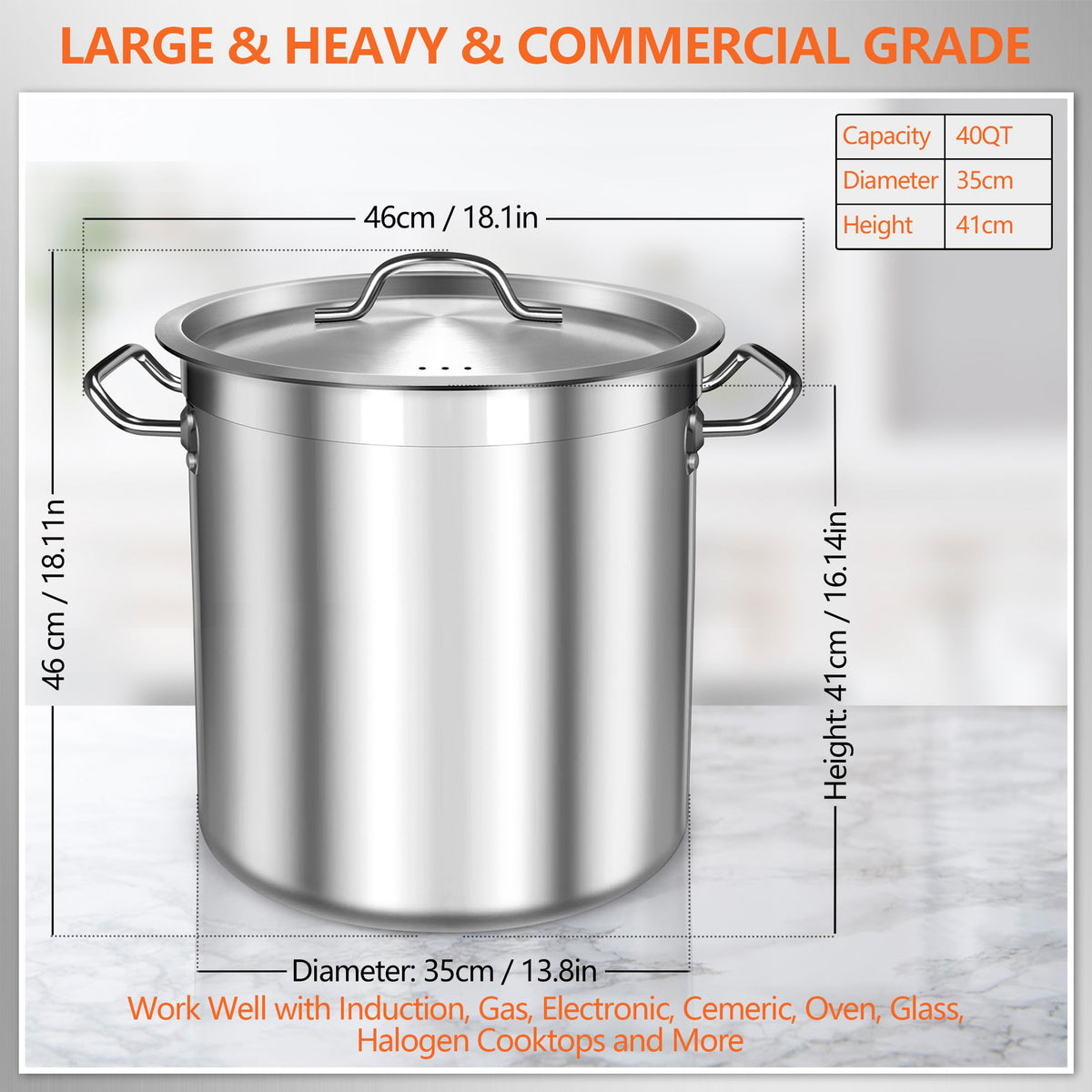 40 Quart Stainless Steel Stock Pot with Lid Z805